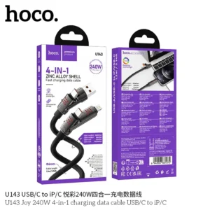 Cable Hoco U143 Joy 4 En 1 Usb/c A IP Y Tipo-c 240W Negro