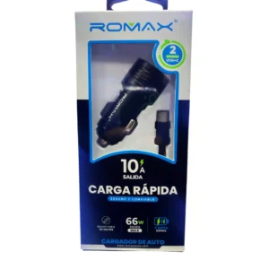 Cargador De Celular Para Auto 10A 80W TCC0522 Cigarrera Romax